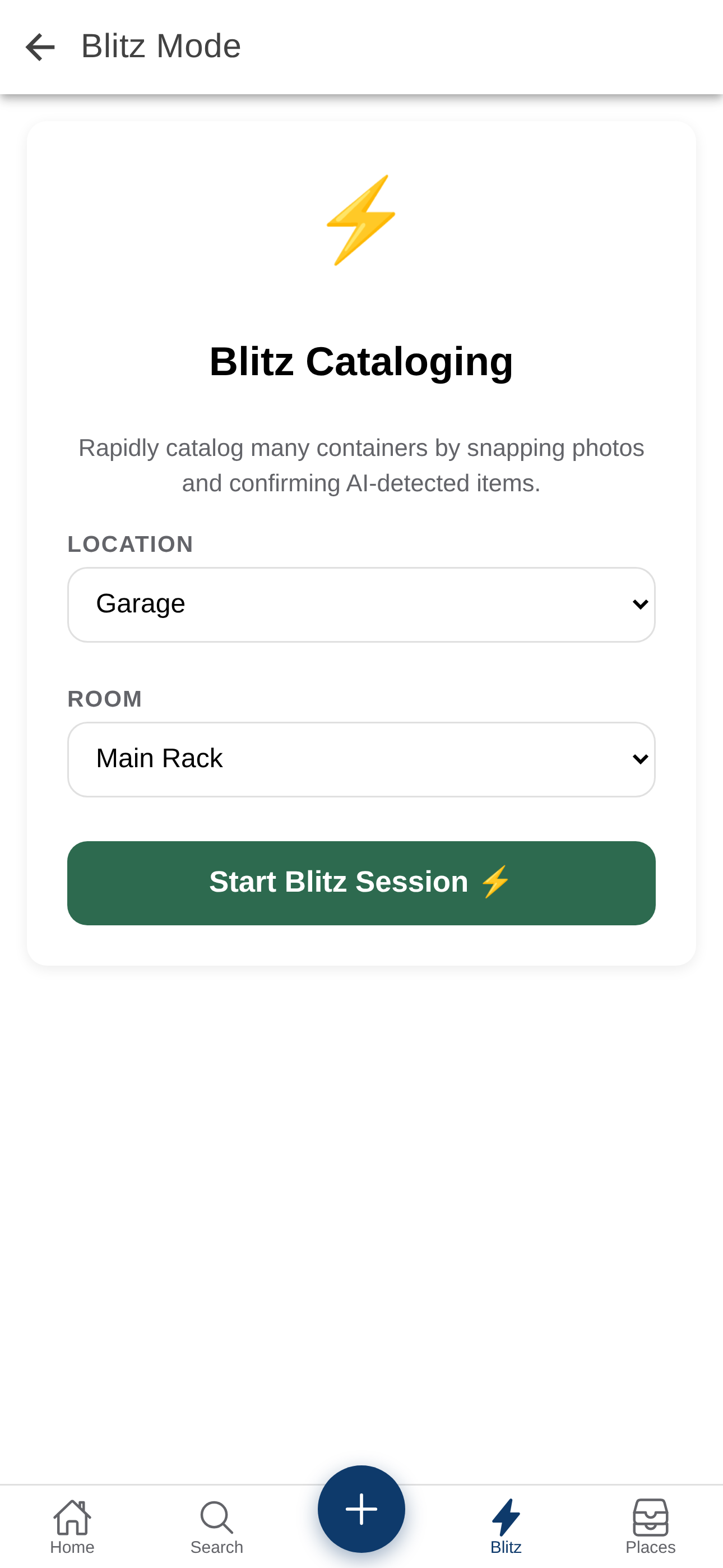StoreBox Blitz mode — snap a photo and confirm AI-detected items