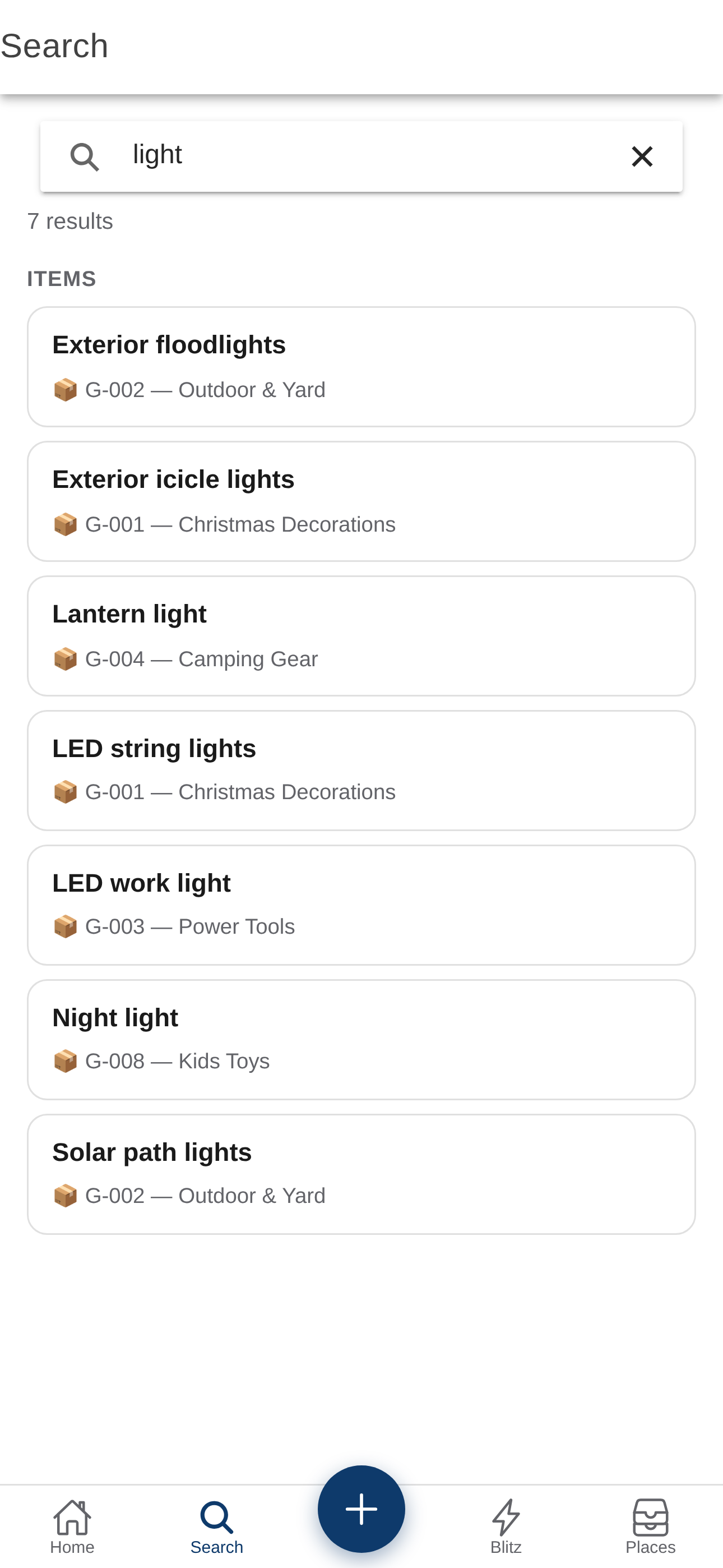 Searching items and finding which container holds them